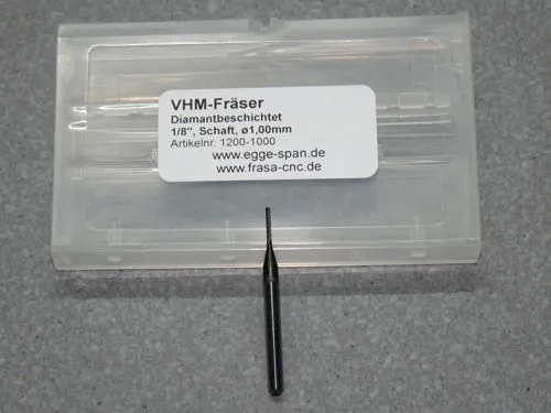 VHM Fr�ser 1,00 mm diamantverzahnt, diamantbeschichtet, CFK, GFK