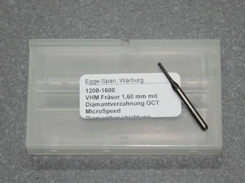 VHM Fr�ser 1,60 mm diamantverzahnt, diamantbeschichtet, CFK, GFK