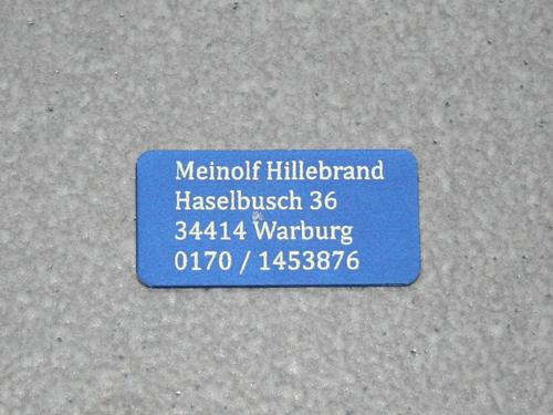 Modellschild mit Adressgravur 30 x 15 x 0,5 mm