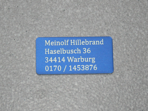 Modellschild mit Adressgravur 40 x 20 x 0,5 mm