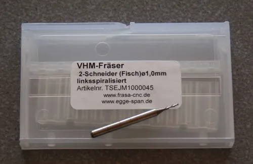 VHM-Fr�ser 2-Schneider (Stirn) � 1.00mm linksspiralisiert