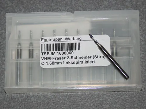 VHM-Fr�ser 2-Schneider (Stirn) � 1.60mm linksspiralisiert