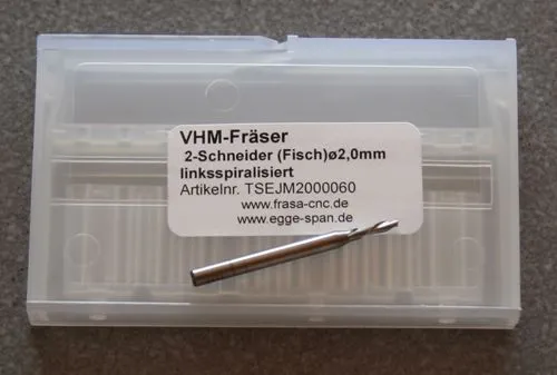 VHM-Fr�ser 2-Schneider (Stirn) � 2.00mm linksspiralisiert
