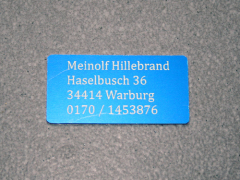 Modellschild mit Adressgravur 50 x 25 x 0,5 mm