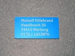 Modellschild mit Adressgravur 50 x 25 x 0,5 mm